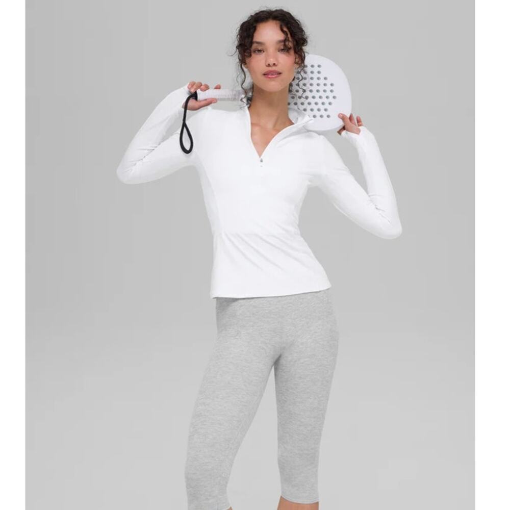 ALO Yoga White Long-Sleeve Half-Zip Top